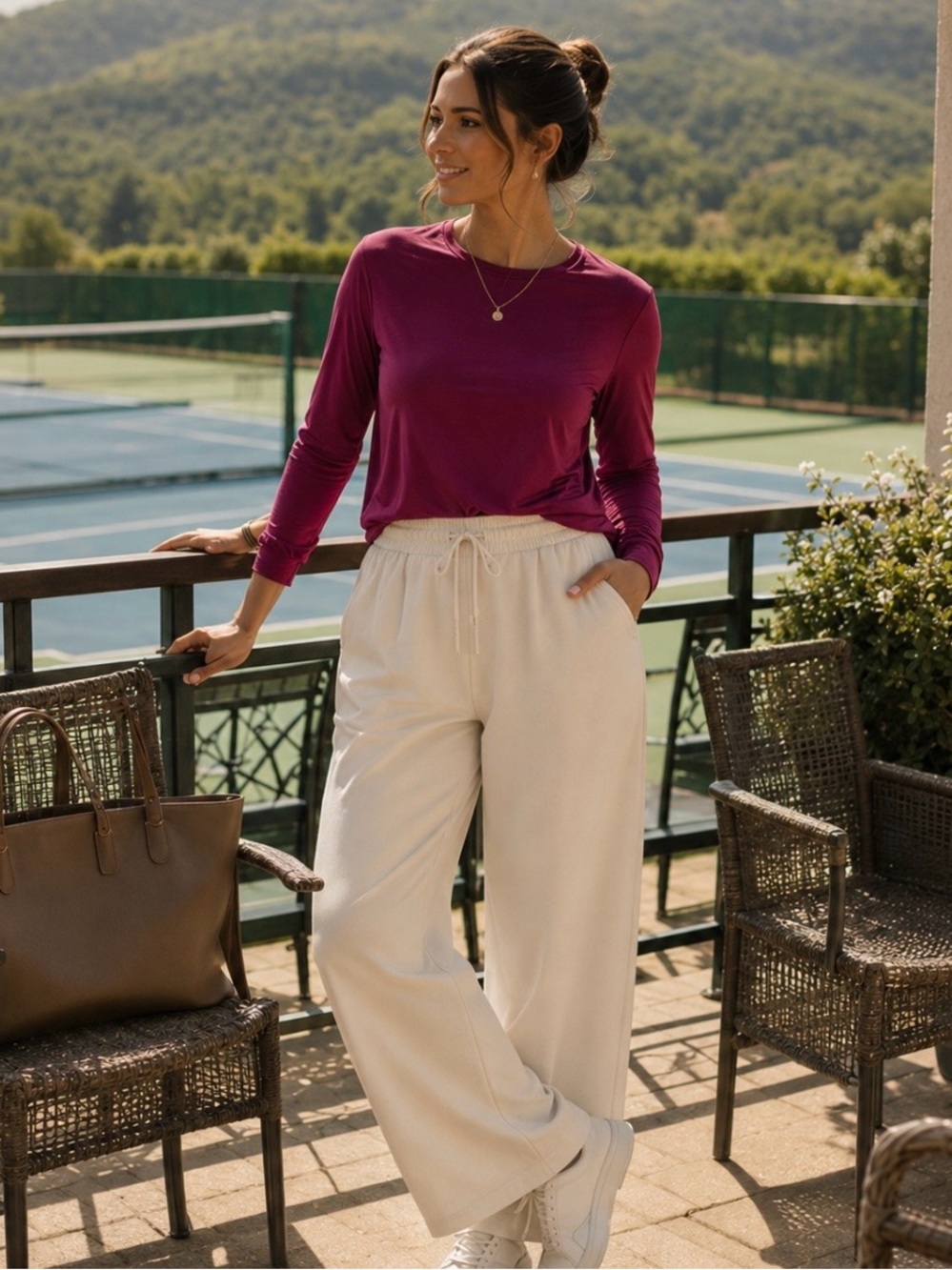 NWT Addison Bay Everyday Soft Luxe Long Sleeve Top Heather Berry Pink XS